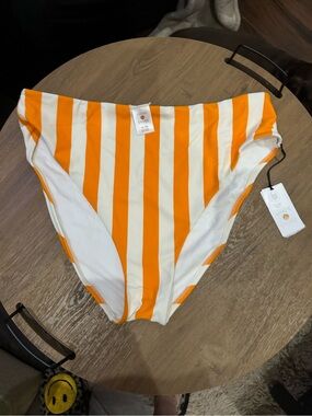 Shade & Shore Orange and White Striped High-Waist Bikini Bottoms XL